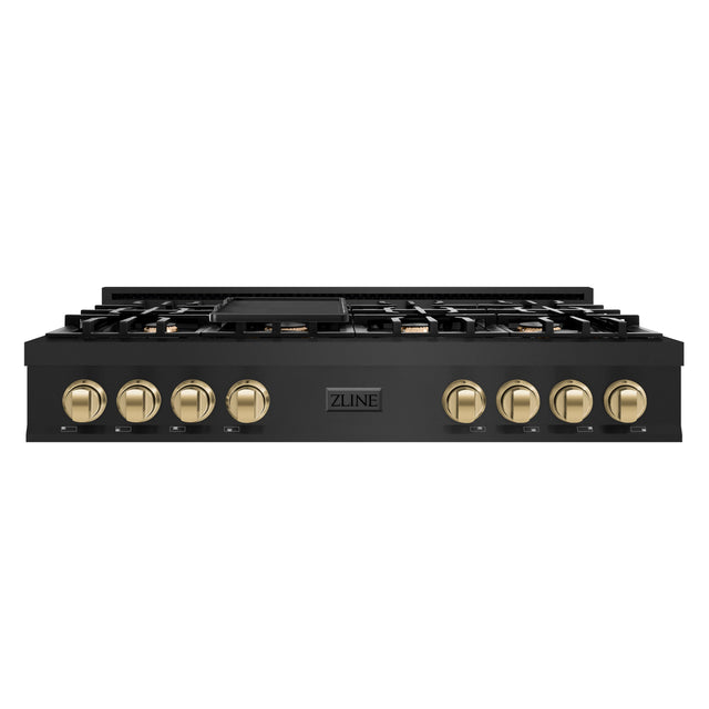 Front. ZLINE - ZLINE Autograph 48 in. Slide-In Classic Rangetop w/ 8 Burners in Black Stainless Steel & Bronze Accents - Black Stainless Steel.