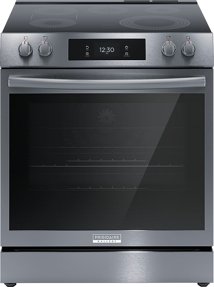 Frigidaire - Gallery 30 in. Wide 5 elements 6.2 Cu. Ft. Freestanding Electric Total Convection Range with Self-cleaning and Air Fry - Black Stainless Steel