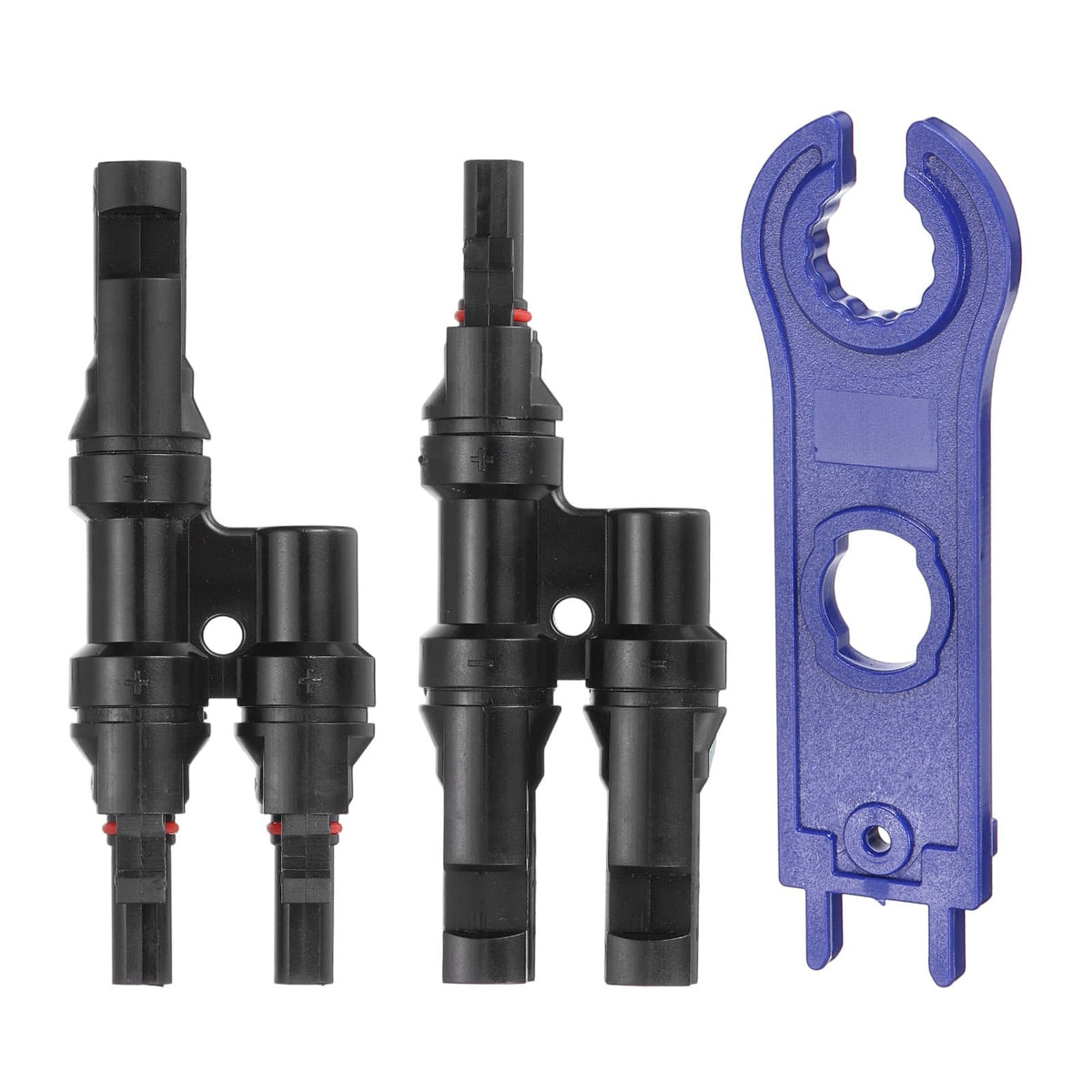 Unique Bargains - A Pair T-Shaped Branch Connector 1 to 2 Male/Female 1000V Flat Head Spanner for Solar Panel Cables - Black