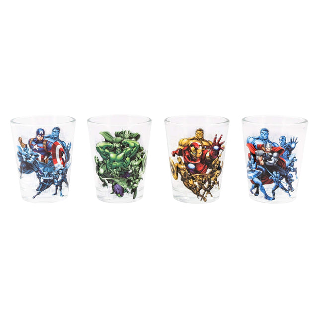 Front. Marvel - Marvel Avengers 2-Ounce Mini Shot Glasses | Set of 4 - Multi-Colored.