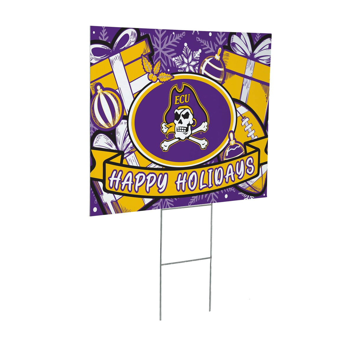 Evergreen Enterprises - ECU Pirates 24" x 18" Happy Holidays Christmas Outdoor Staked Yard Sign - Multicolor