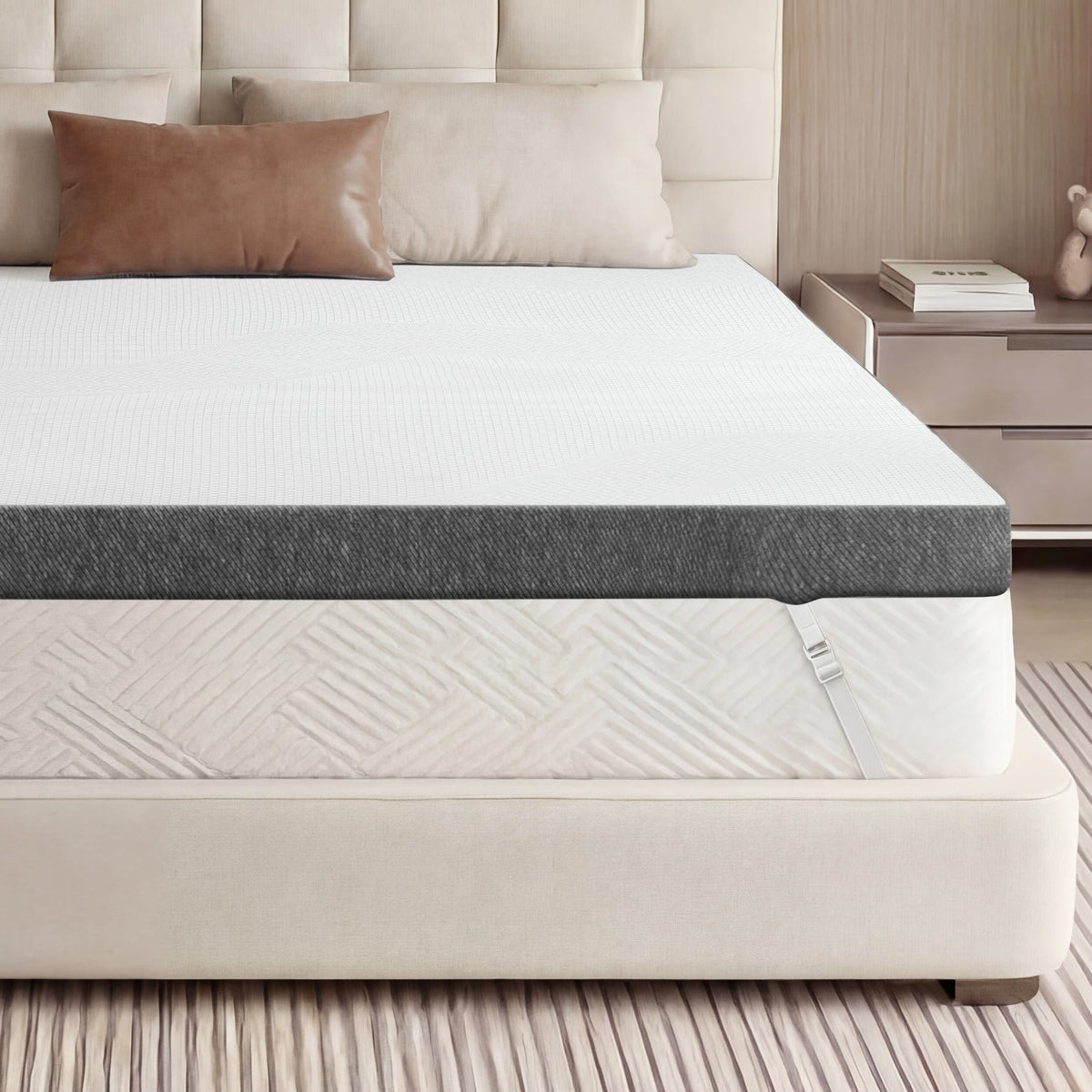 Dyonery - 3" Mattress Topper, Breathable Washable Cover with Anti-Slip Straps, OEKO-TEX & CertiPUR-US Certified - White