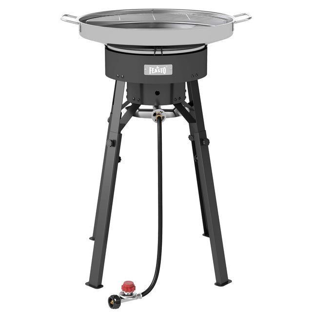 Front. FEASTO - Stainless Steel Concave Comal Set, Discada with High-Power Burner & Adjustable Stand, Outdoor Cook - Stainless Steel.