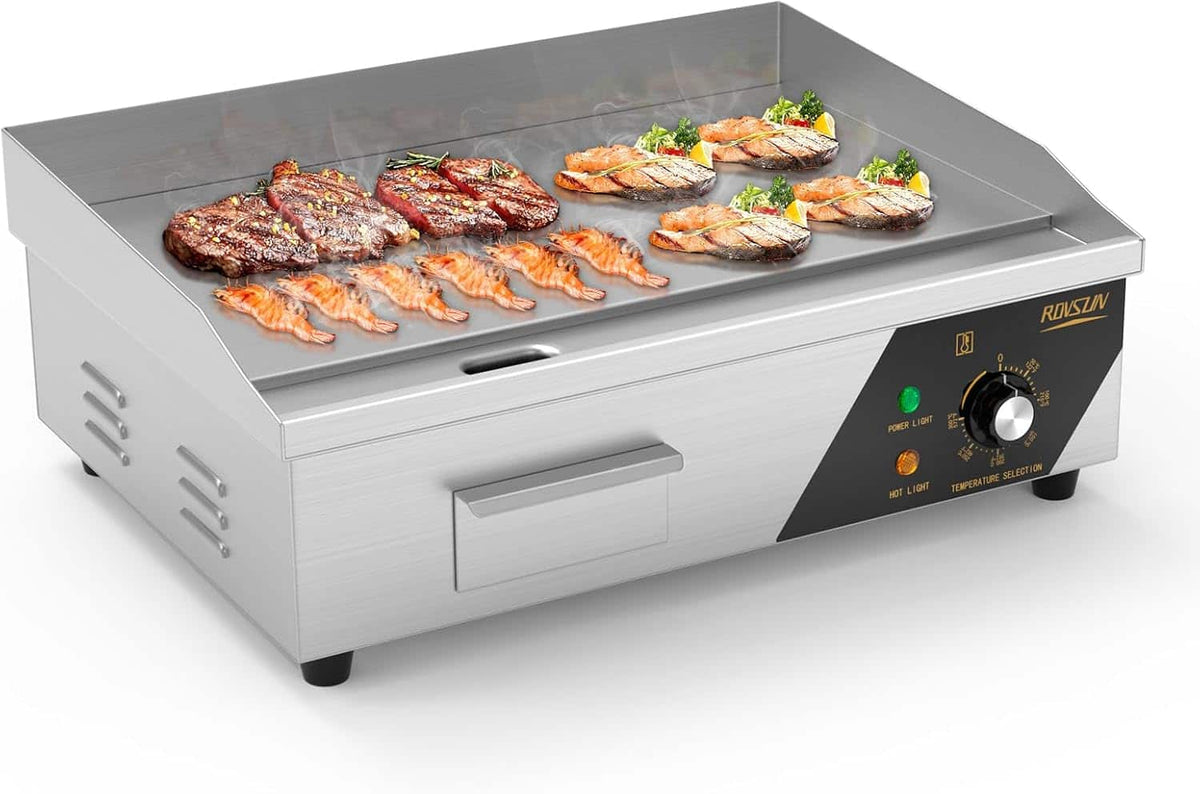 Winado - 22" Commercial Electric Griddle 1600W Countertop Flat Top Grill Stainless Steel Adjustable Temperature Control 110V/60Hz - Silver
