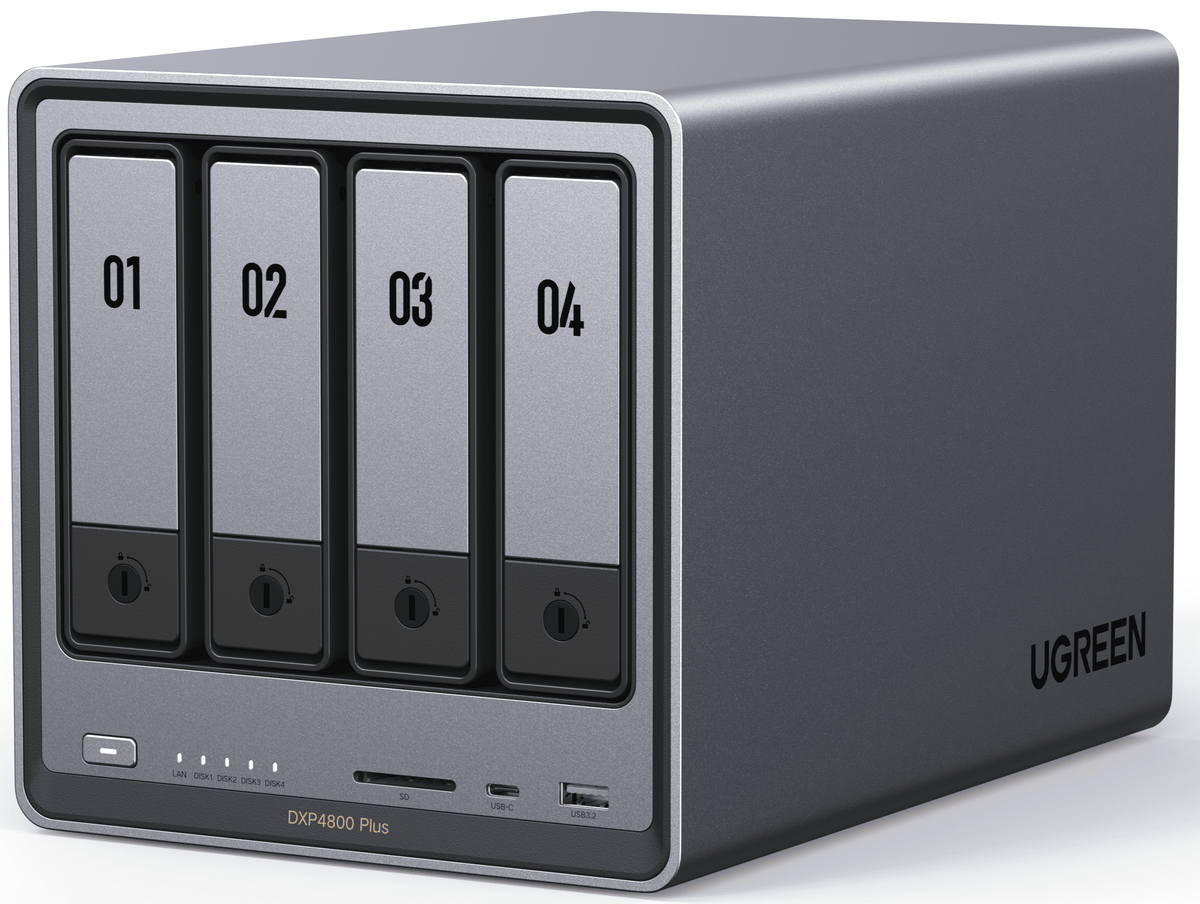 UGREEN - NASync DXP4800 Plus, 144TB 4-Bay NAS with AI Photo Album, Remote Access, 8GB RAM, 10GbE (Hard Drive Not Included) - Gray