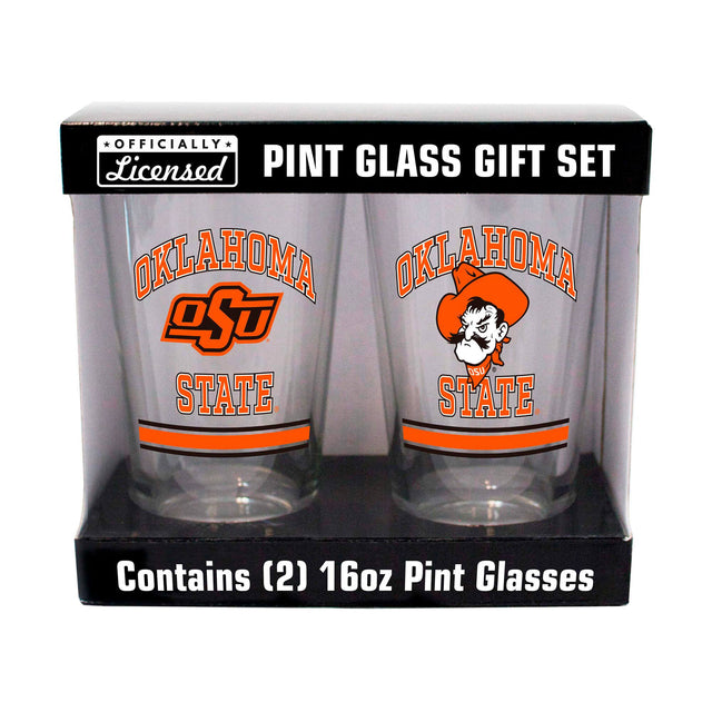 OFFICIALLY Licensed  
PINT GLASS GIFT SET  

OKLAHOMA STATE  

Contains (2) 16oz Pint Glasses