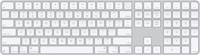 The text on the image is a list of keys on a keyboard. The keys are grouped as follows:

1. Function keys (F1 to F12)
2. Numeric keys (0 to 9)
3. Alphanumeric keys (A to Z, a to z)
4. Modifier keys (control, shift, and command)
5. Navigation keys (up, down, left, and right)
6. Punctuation keys (including the period, comma, and semicolon)
7. Numeric keypad keys (including the number sign, arrow keys, and the clear key)

The image shows a close-up view of a keyboard, highlighting the various keys and their ar