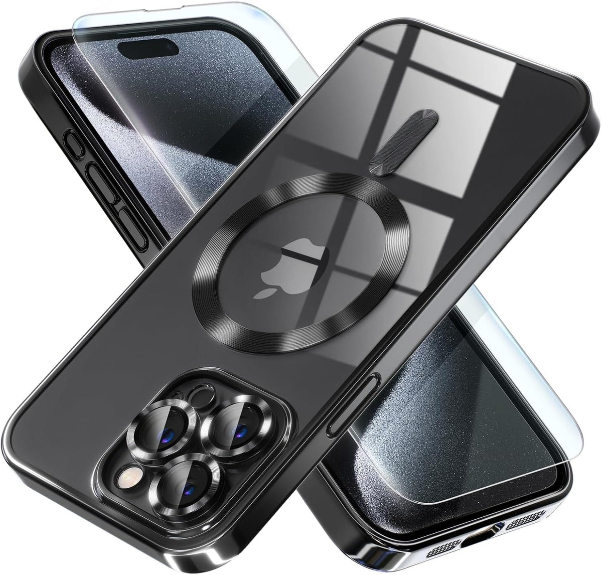 Bundle - Entronix - for iPhone 14 Pro Max - [Magnetic] Luxury Glossy Case & 1 Clear Screen Protectors - Black