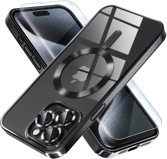 Front. Entronix - Entronix Bundle for iPhone 14 Pro Max - [Magnetic] Luxury Glossy Case & 1 Clear Screen Protectors - Black.