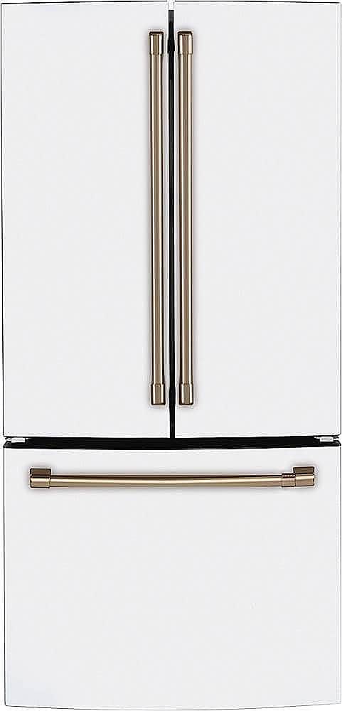 Front. Café - 18 Cu. Ft. French Door Counter-Depth Refrigerator, Customizable - Matte White.