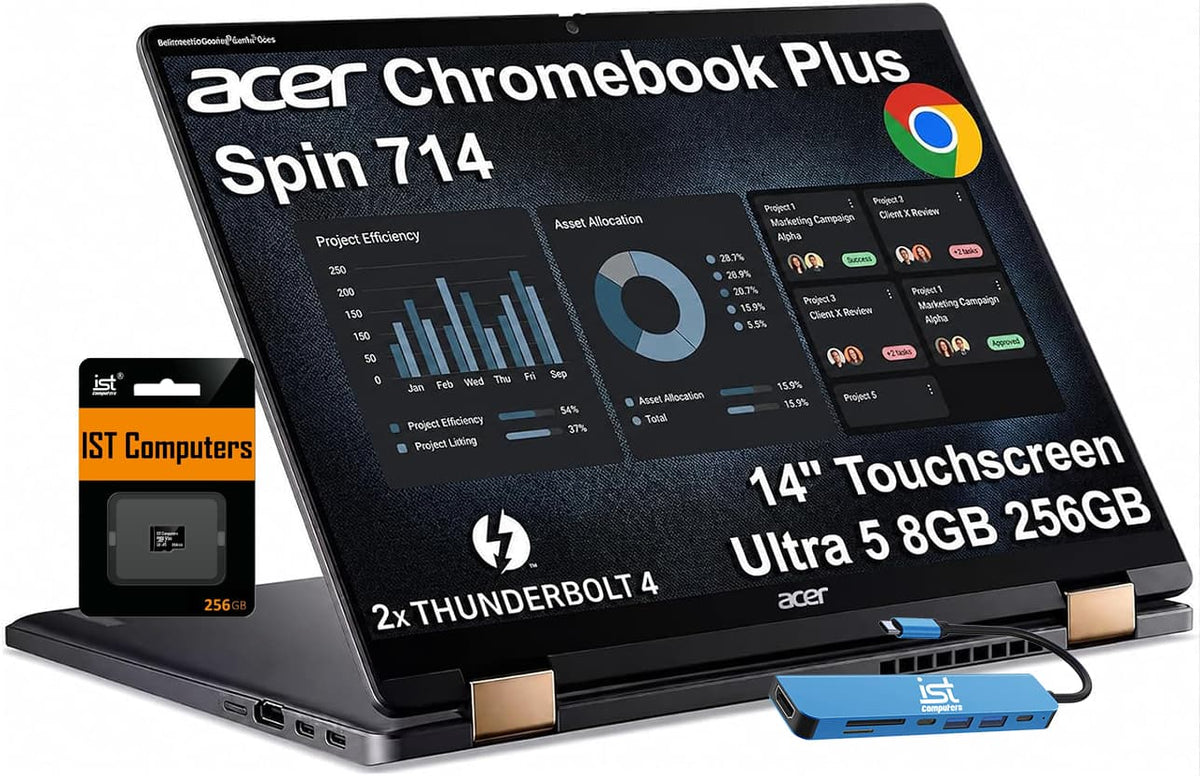 Acer - Chromebook Plus Spin 714 Laptop with Google AI – 14" WUXGA Touch - Intel Core Ultra 5 115U – 8GB RAM – 256GB+256GB SD - IST HUB - 256GB SD Card - Gray