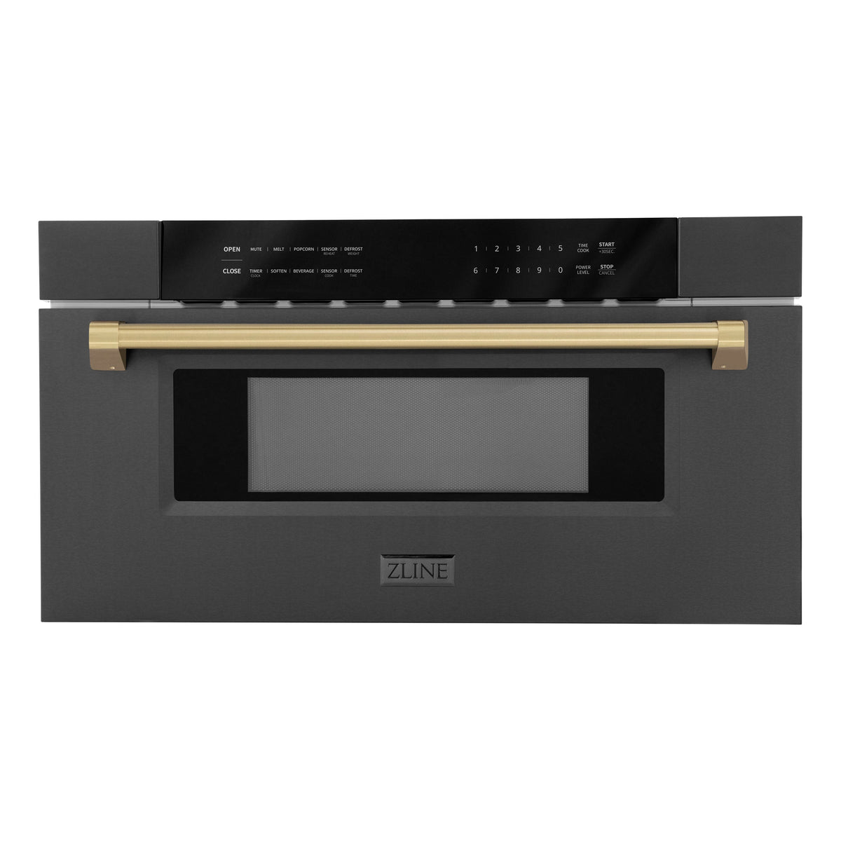 ZLINE - Autograph Edition 30 in. 1.2 cu. ft. Built-in Microwave Drawer in Black - Stainless Steel and Champagne Bronze Accents