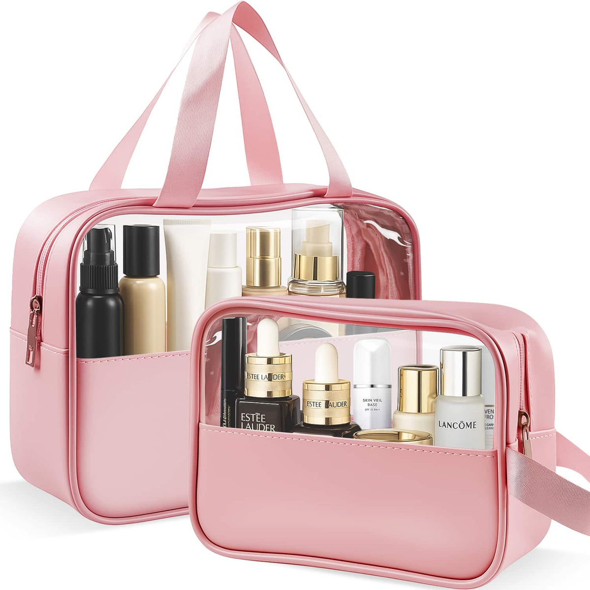 Mber - Clear Makeup Bag, Packing Cubes, TSA Approved Toiletry Bag for Travel, Clear Zipper Pouches Cosmetic Bags - Pink
