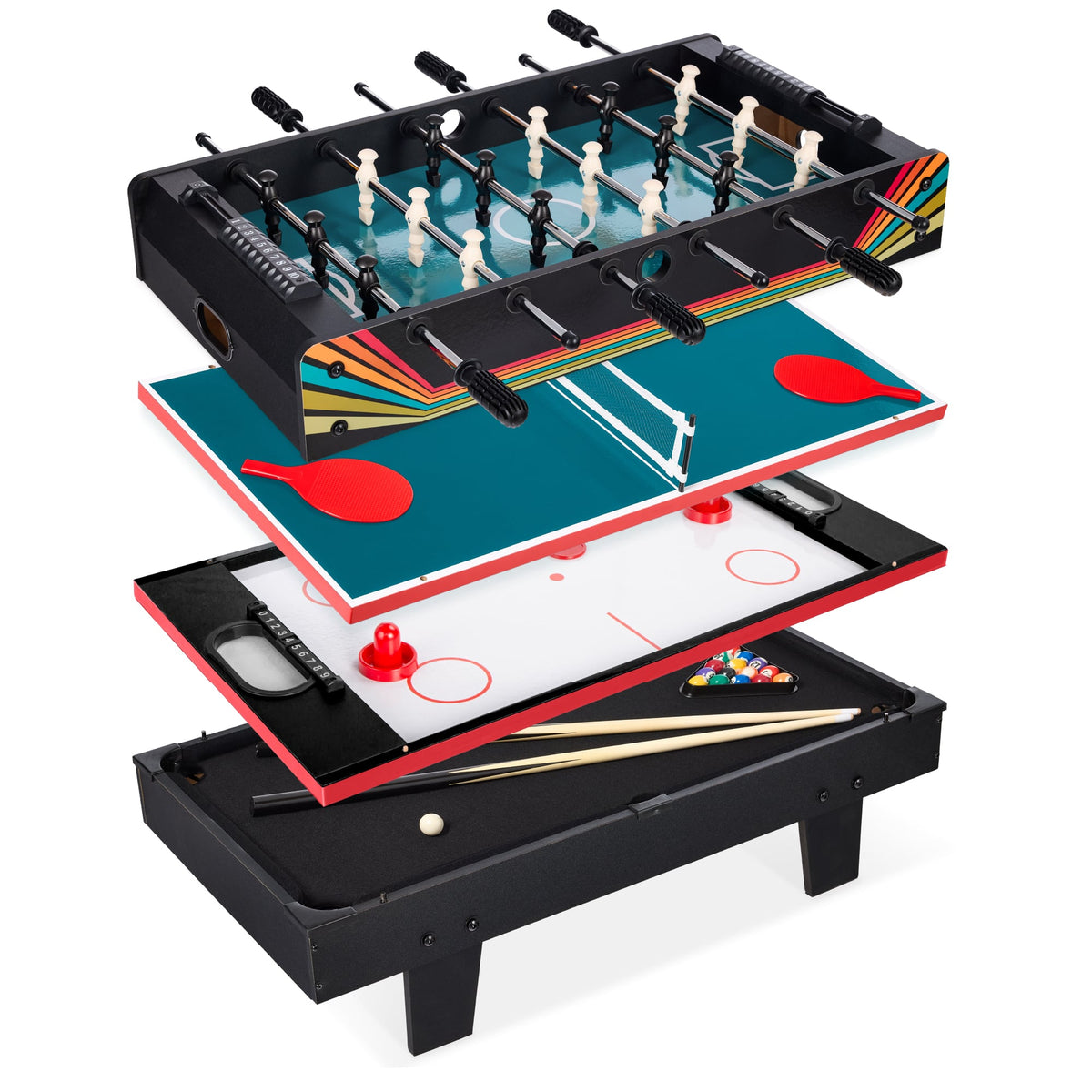 Best Choice Products - 4-in-1 Multi Game Table, Childrens Set w/ Pool Billiards, Air Hockey, Foosball - Arcade