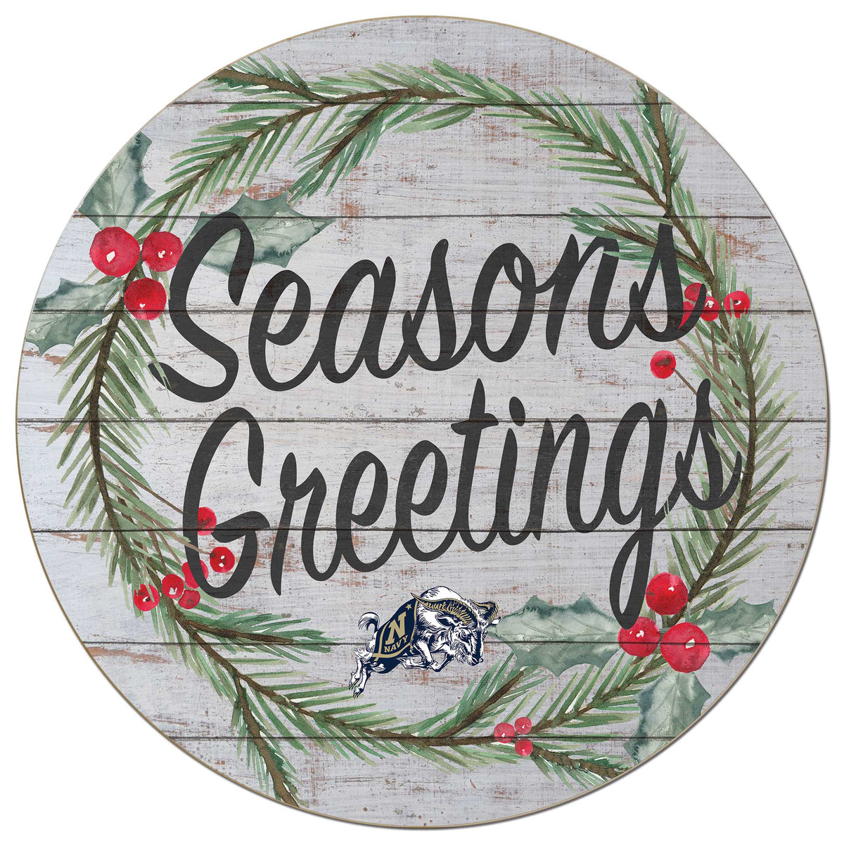 Jardine - Navy Midshipmen 20'' x 20'' Season's Greetings Circle - White