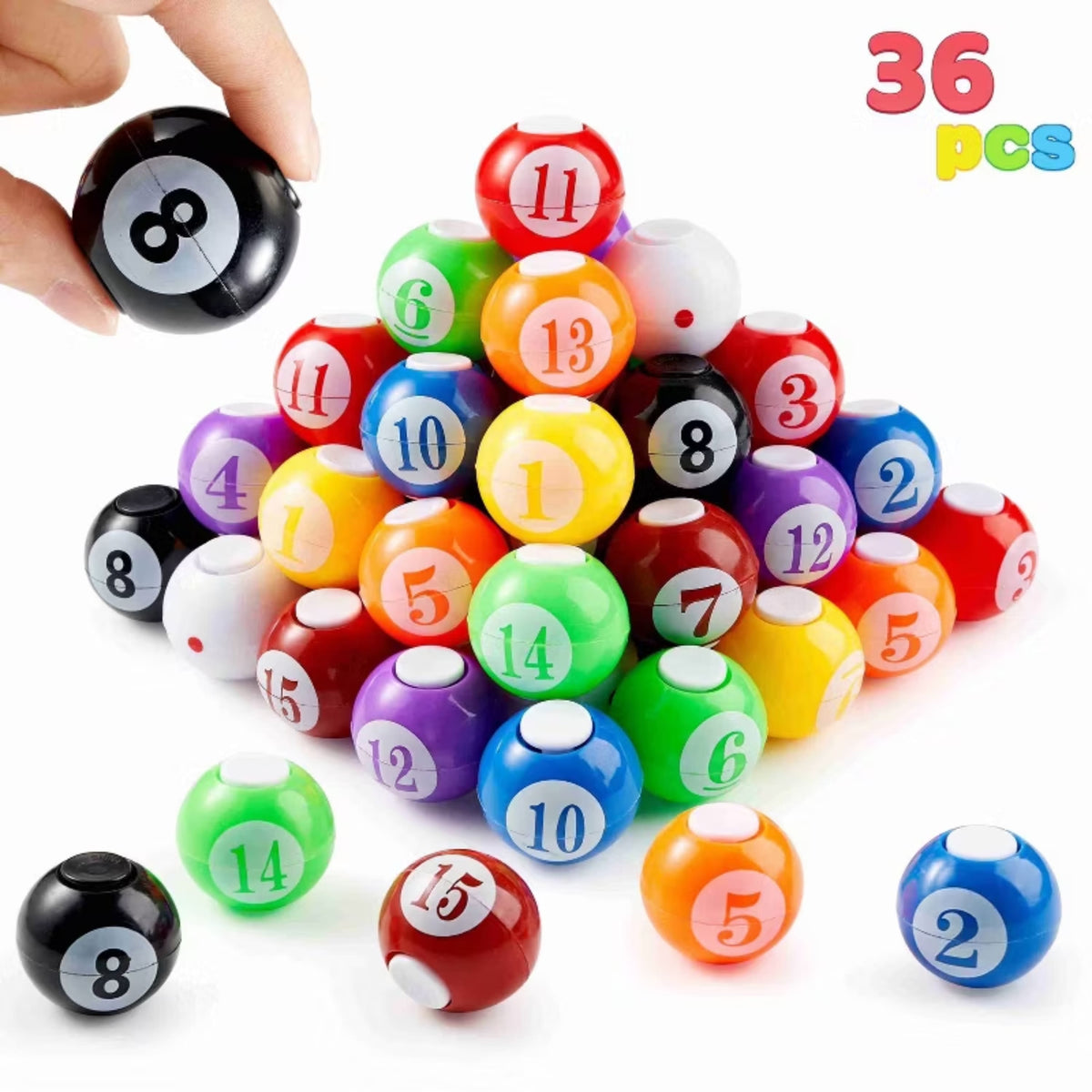 Joyfy - 36 Pack Colorful Billiard Balls Fidget Spinners Party Favors, Stress Relief Fidget Toys Bulk, Prize Box Toys for Kids - Multicolor