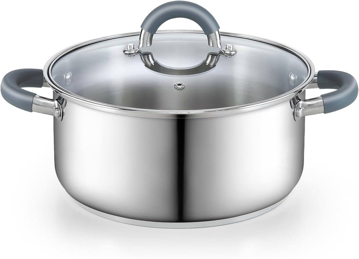 Cook N Home - Basics 5.5 Qt S/S StockPot for Pasta, Soup with Lid,Silicone Handle,Even Heating, Oven Safe, Canning, Boiling, Simmer - Stainless Steel