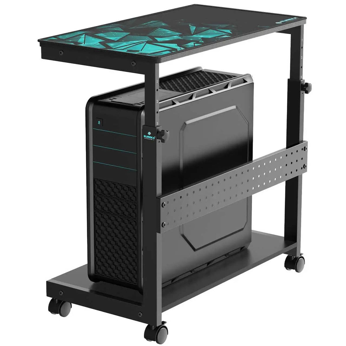 Eureka Ergonomic - 2-Tier Height Adjustable Mobile PC Tower Stand with Printer Shelf & Pegboard - Black