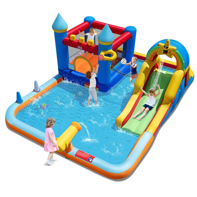 Front. Costway - Costway Giant Water Slide Bounce House with Climbing Wall, Splash Pool & Basketball Hoop - Multicolor.