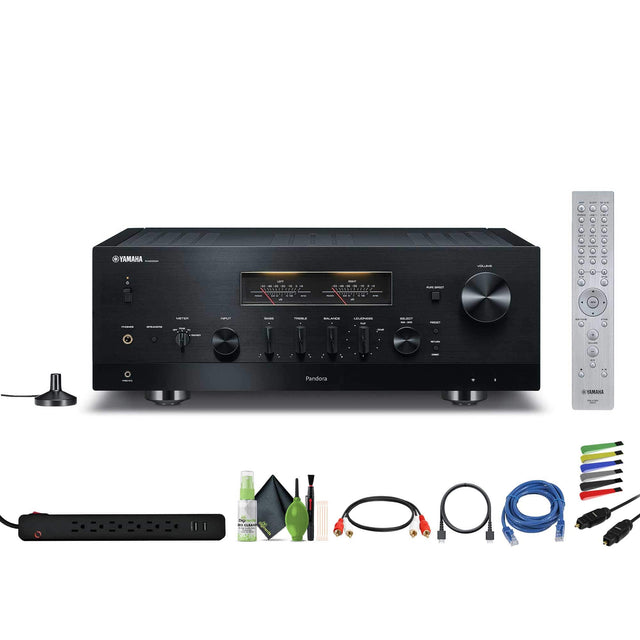 1. A Yamaha RX-V682 AV Receiver
2. Pandoora Remote Control
3. Power Strip
4. Cleaning Spray
5. Cable Organizer
6. Various Cables