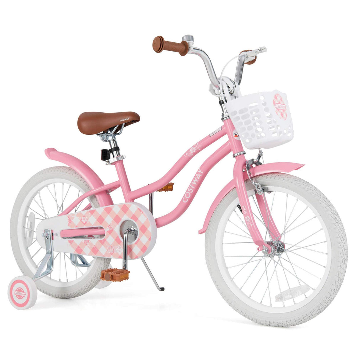 Costway - 18" Kids Bike Toddler Bicycle withTraining Wheel Kickstand for 4-8 Years Old Girl - Red