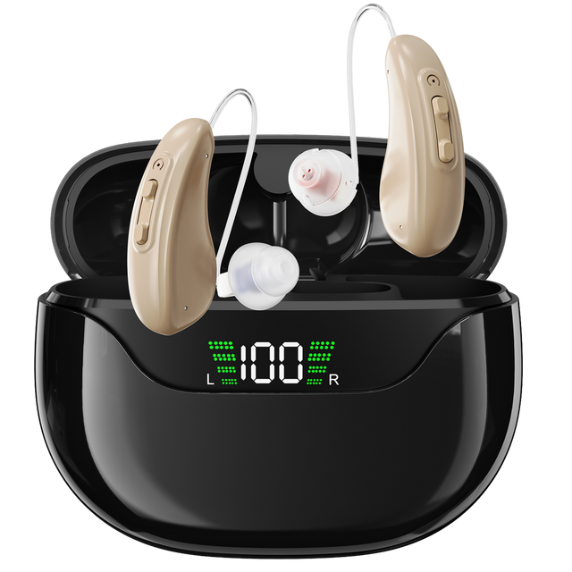 Front. Eara - Eara Connect RIC Rechargeable OTC Hearing Aids, 12-Hour Battery - Beige.