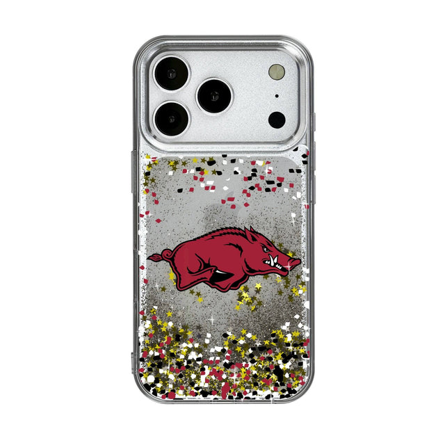 Front. Keyscaper - Arkansas Razorbacks iPhone Glitter Confetti Design Case - 14 - Multicolor.