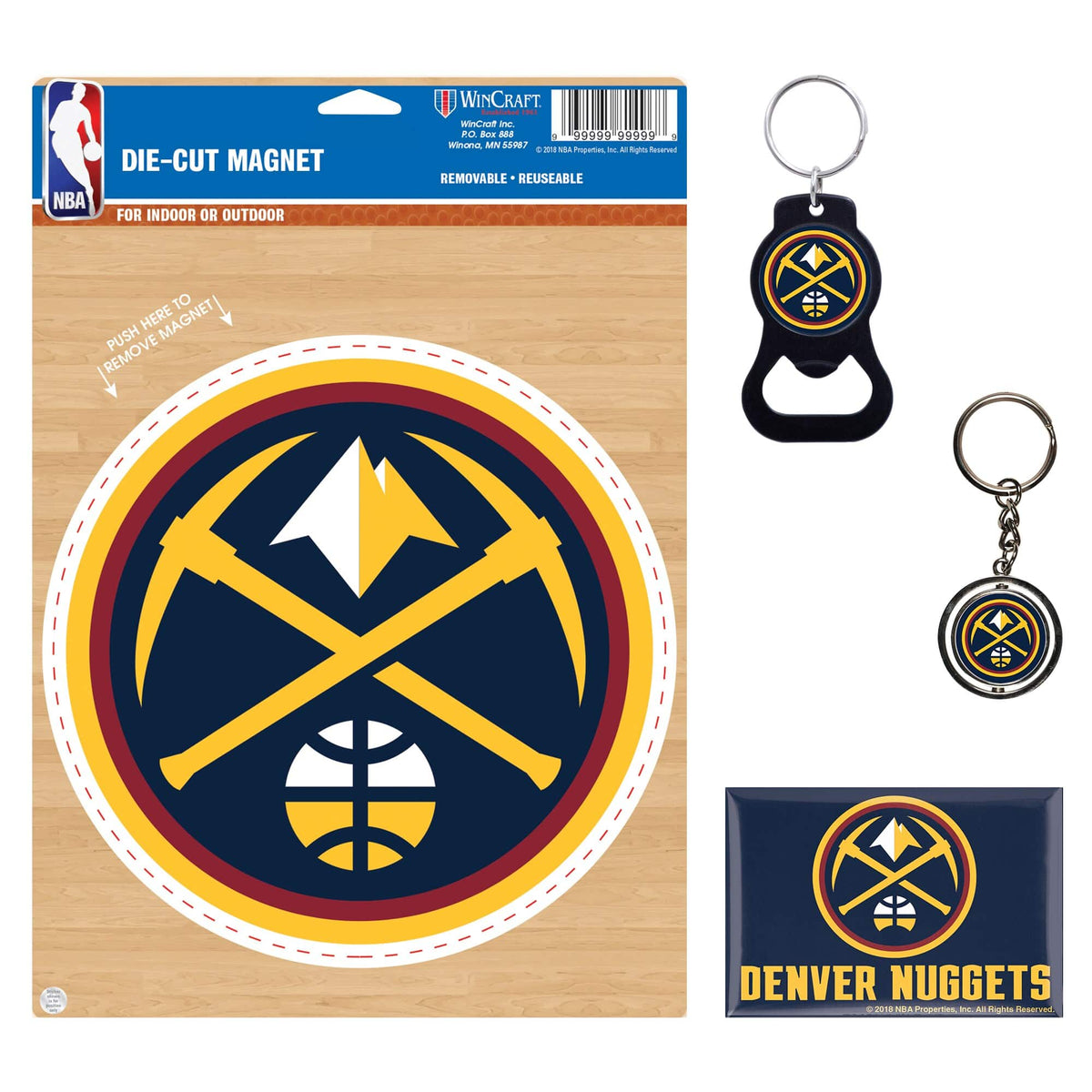 WinCraft - Denver Nuggets 4-Pack Key Rings and Magnets Set - Multicolor