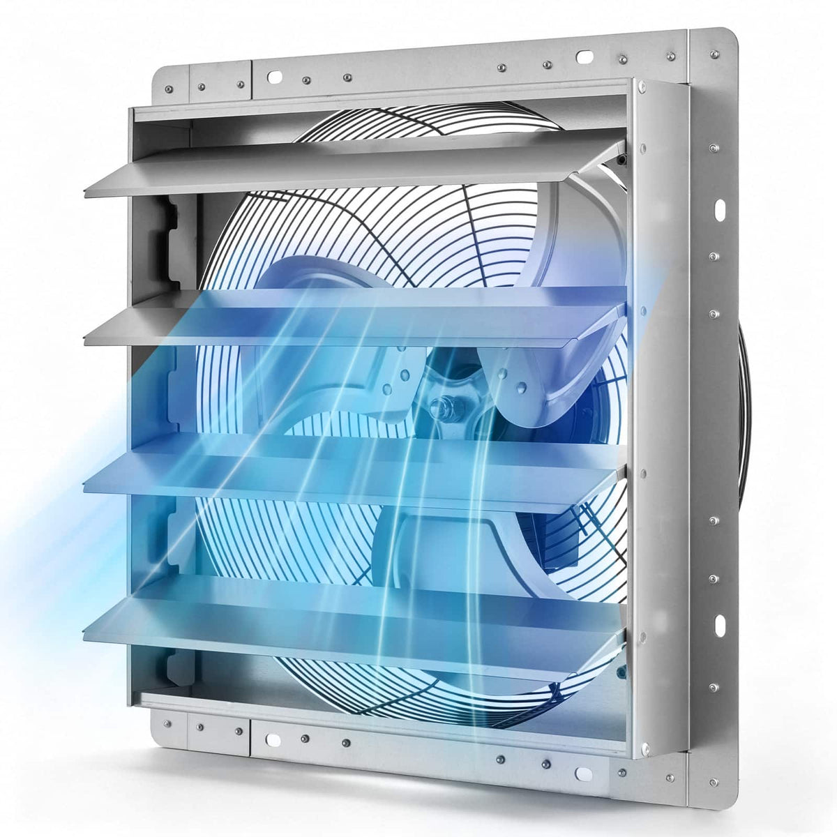 VEVOR - 18 Inch Shutter Exhaust Fan Wall Mounted Automatic Louvers Sturdy Steel Housing, 3051 CFM Low Noise, AC Motor - Silver