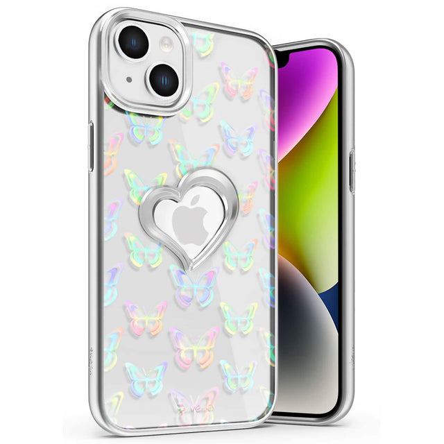 Front. Vena - vLove Glitter Heart Case for Apple iPhone 15 Plus / iPhone 14 Plus - Butterfly - Multicolored.