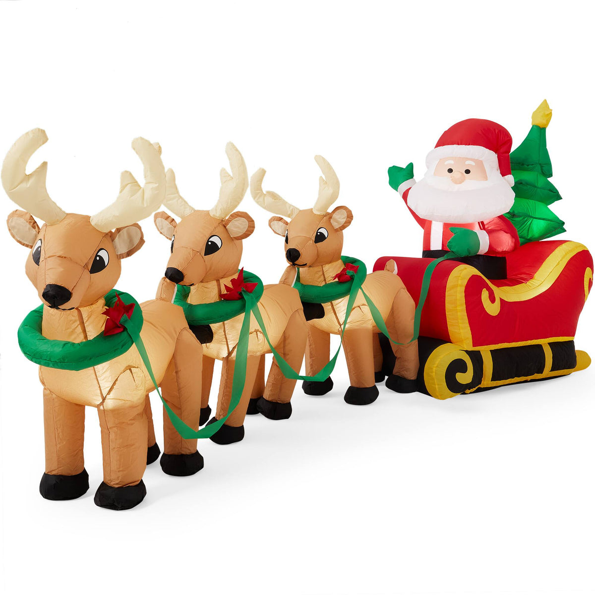 Best Choice Products - 8.5ft x 3ft Lighted Inflatable Christmas Santa Claus & Reindeer Indoor Outdoor w/ Electric Fan - Multicolor