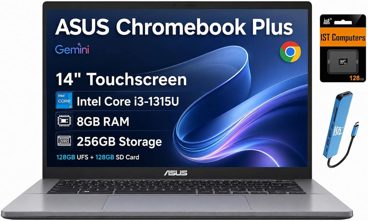 ASUS - CX34 14" FHD Chromebook Plus Laptop with Google AI - Intel Core i3-1315U - 8GB Memory - 128GB UFS - 128GB SD - Chrome OS - Rock Grey