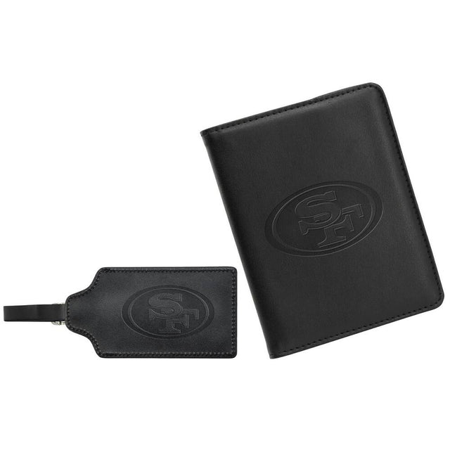 Front. MOJO - Black San Francisco 49ers Leather Luggage Tag & Passport Holder Set - Black.