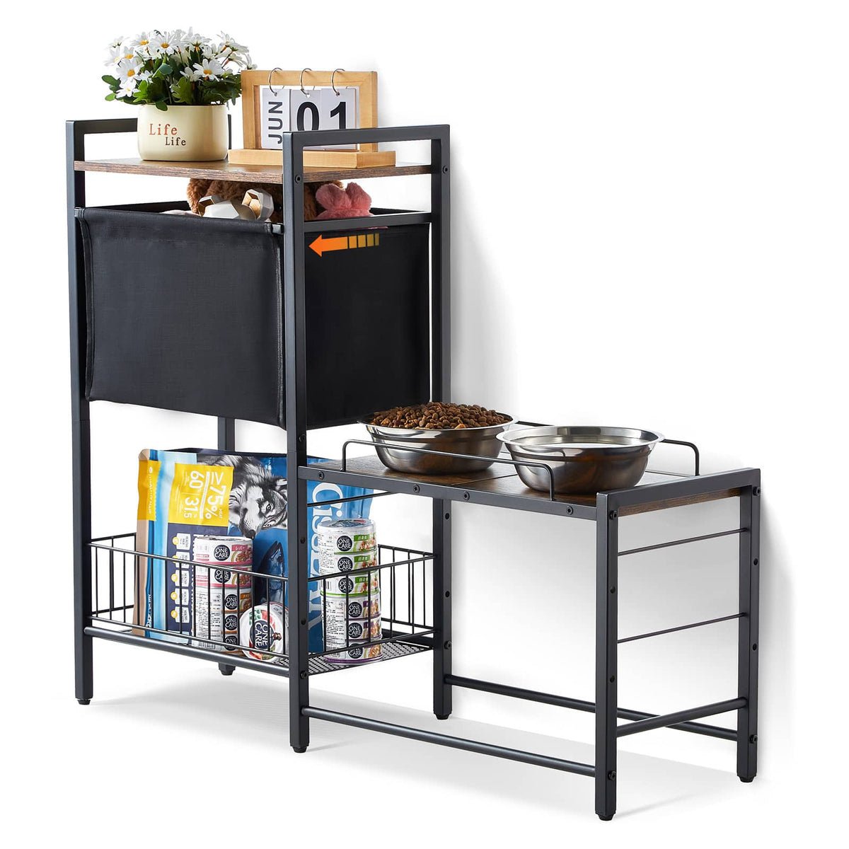 VEVOR - Pet Feeding Station with Storage, Elevated Dog Bowls, Raised Dog Bowl Stand, Dog Food Storage and Feeder Station - Black