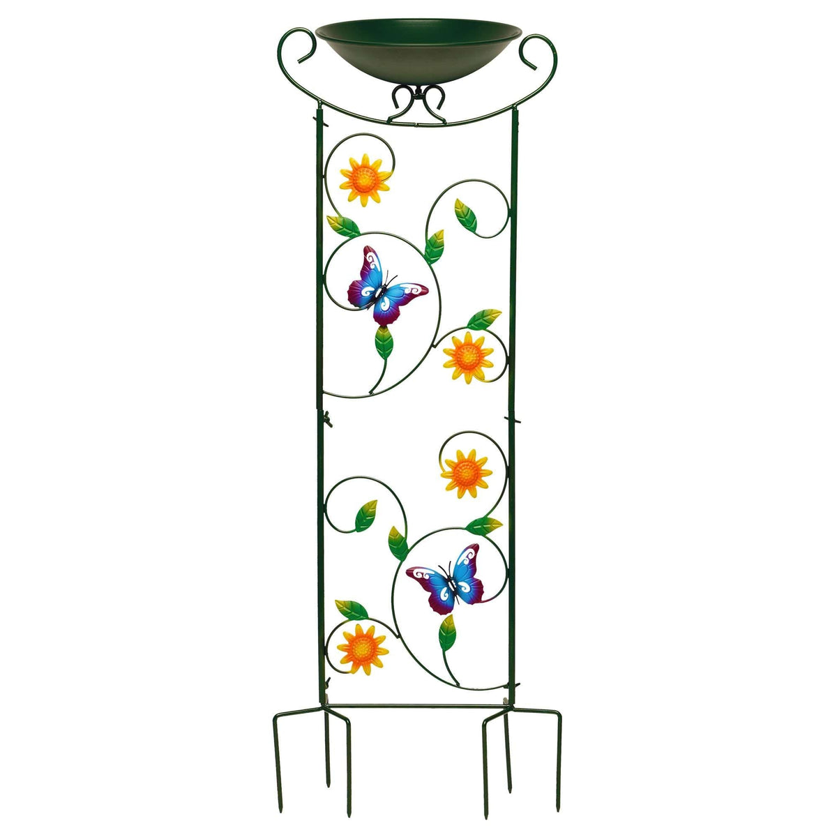 G128 - 35 Inch Antique Iron Garden Bird Bath with Trellis and Detachable Bowl - Green