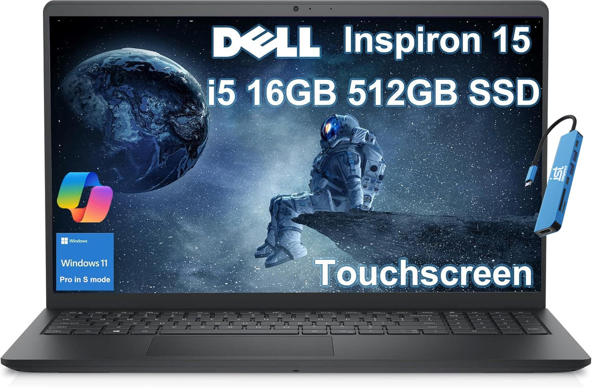 Dell - Upgraded - Inspiron - 15.6" FHD Touchscreen Laptop - Intel Core i5 1334U 2023 - 16GB RAM - 512GB Storage - IST HUB - Win11Pro - Carbon Black