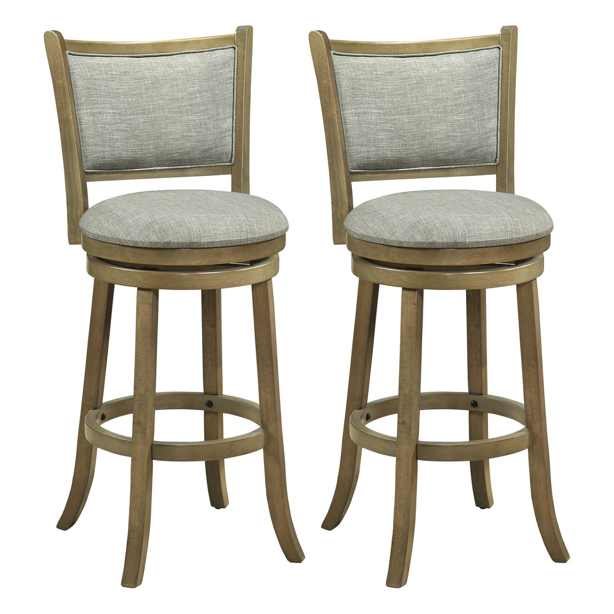 Gymax - Swivel Bar Stools Set of 2 30 Inch Bar Height Chairs w/ Backrests & Wood Frame - Gray
