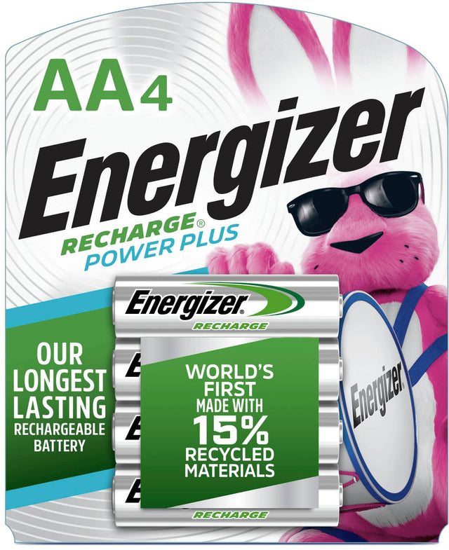 Front. Energizer - Rechargeable AA Batteries (4 Pack), Double A Batteries - Silver.