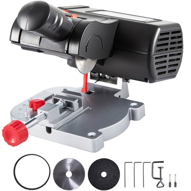Front. VEVOR - Mini Miter Cut-off Chop Saw, Two 2-5/16\" Blade of Steel and Resin with 1/2inch Cutting Depth, 0-45° Benchtop Miter Saw - Orane,Black.