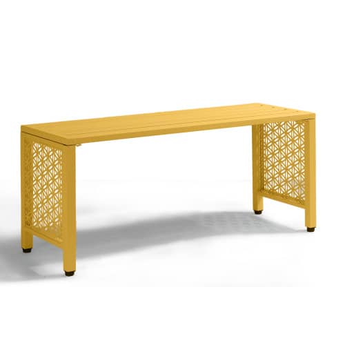 Front. Winado - 40in Metal Bench Backless Patio Bench with Slatted Seat, Floral Side Panels for Outdoor Garden Seating Entryway Backyard - Yellow.