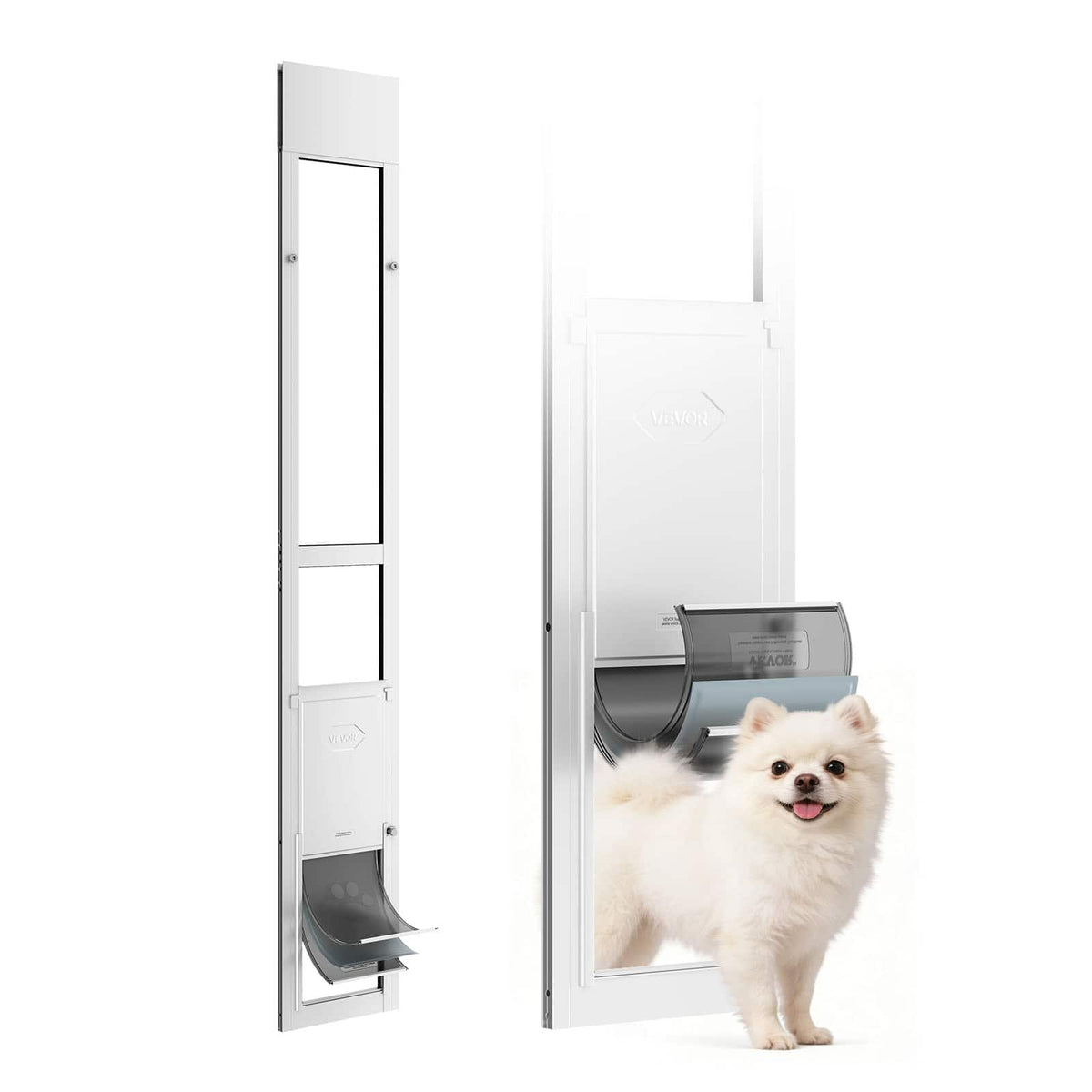 VEVOR - Dog Door for Sliding Glass Door, 75 7/8" to 80 11/16" Adjustable Height, Aluminum Alloy Frame with Flap, Rotating Hinge - White