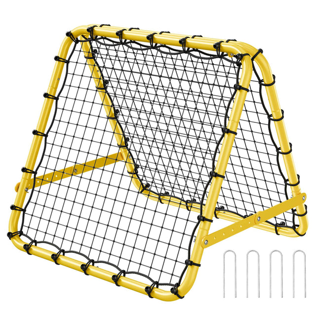 Front. VEVOR - Soccer Rebounder Rebound Net, 40"x35"x37" Portable Football Training Gifts, Fully Adjustable Angles Goal Net - Yellow + black.