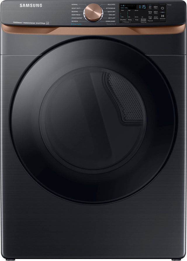 Front. Samsung - 7.5 Cu. Ft. Stackable Smart Electric Dryer with Steam and Sensor Dry - Brushed Black.