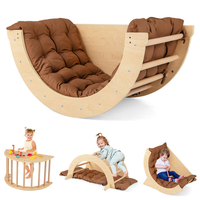 Front. Gymax - Gymax 6 in 1 Climbing Arch Wooden Rocker Arch Climbing Toy w/ Removable Cushion Coffee - Coffee.