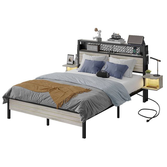 Front. Bestier - Bestier Queen Gaming Bed Frame Golden Stripe Headboard LED Nightstands with Charging Station - Gray.