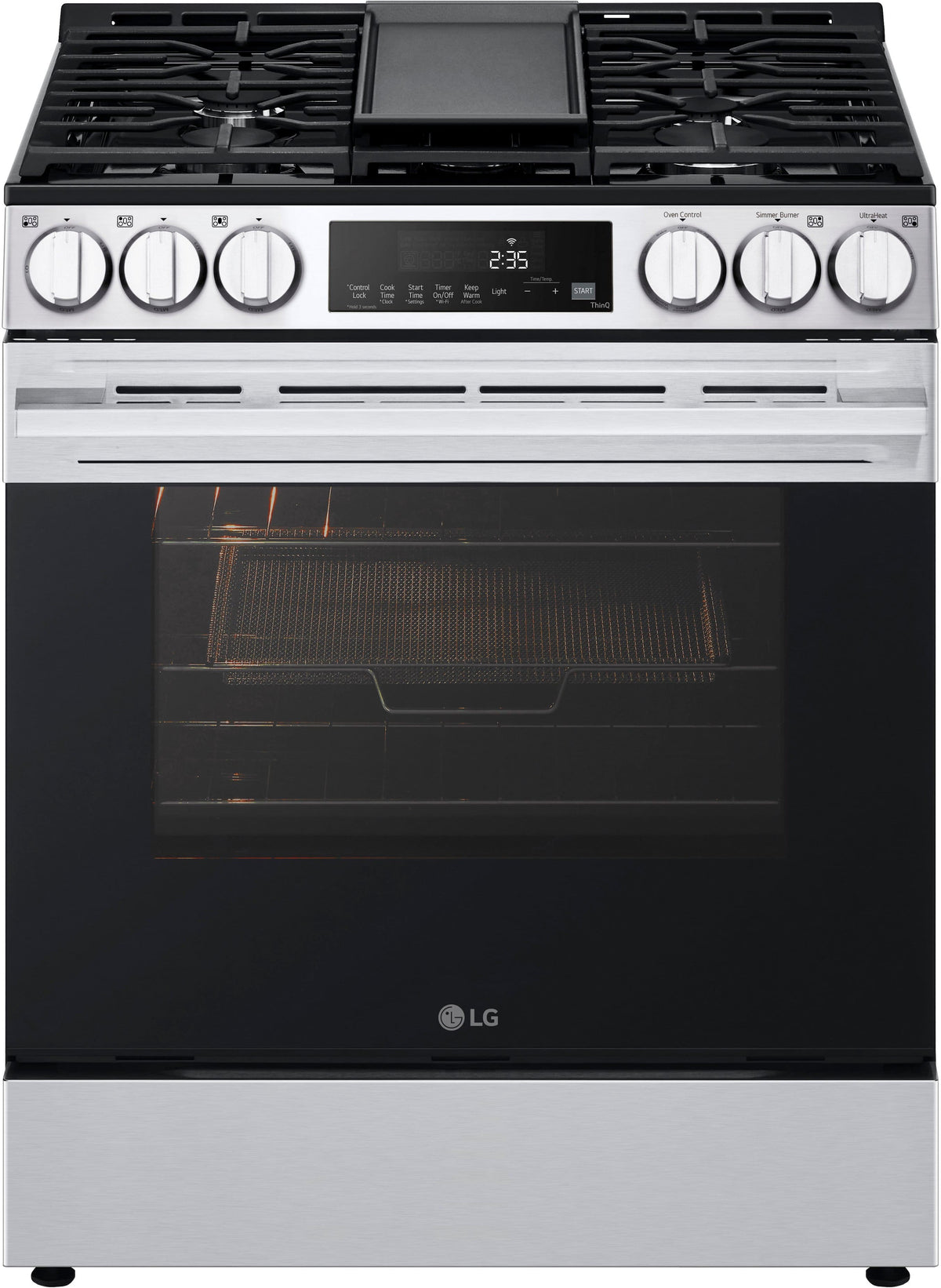LG - 30-in Wide 5.8 Cu. Ft. Slide-In Gas True Convection Smart Range with 5 Burners, Air Fry and UltraHeat 20K Burner - Stainless Steel