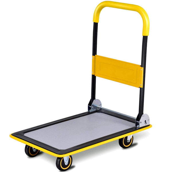 Costway - 330lbs Folding Platform Cart Dolly Push Hand Truck Moving Warehouse Foldable - Yellow