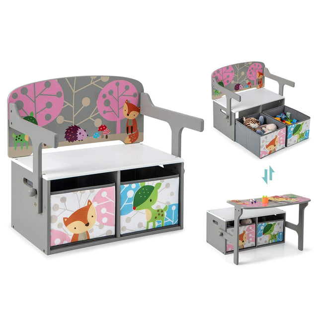 Front. Costway - Costway 3 in 1 Kids Convertible Activity Bench Children Table & Chair Set with 2 Bins - Grey.