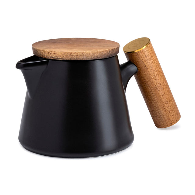 Front. ChefWave - ChefWave Ceramic Tea Pot with Stainless Steel Tea Infuser and Bamboo Lid, 20 oz. - Black.