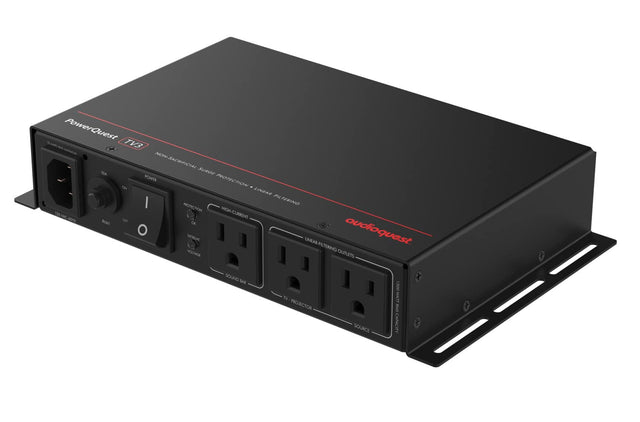 PowerQuest TVB3 - NON-SACRIFICIAL SOA SURGE POWER PROTECTION ON LINEAR FILTERING PROTECTION HIGH-CURRENT 1S NAC NOL RES OH OK O audioquest. EXTREME LINEAR FILTERING VOLTAGE OUTLETS SOUND BAR TV PROJECTOR SOURCE 1200 WATT RMS CAPACITY